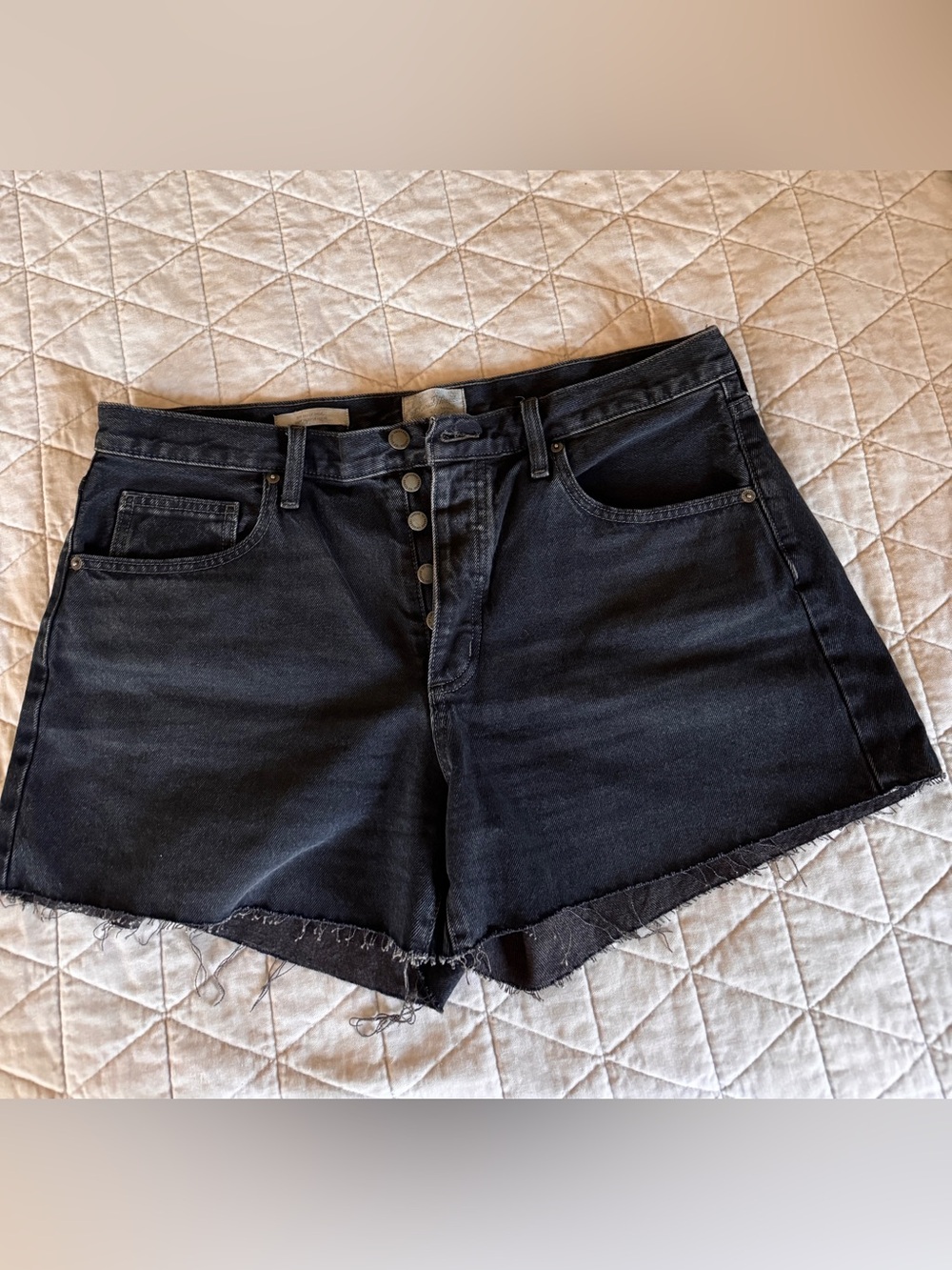 NWOT Universal Thread 90s Baggy Shorts Black Denim Raw Hem Button Fly Size 12